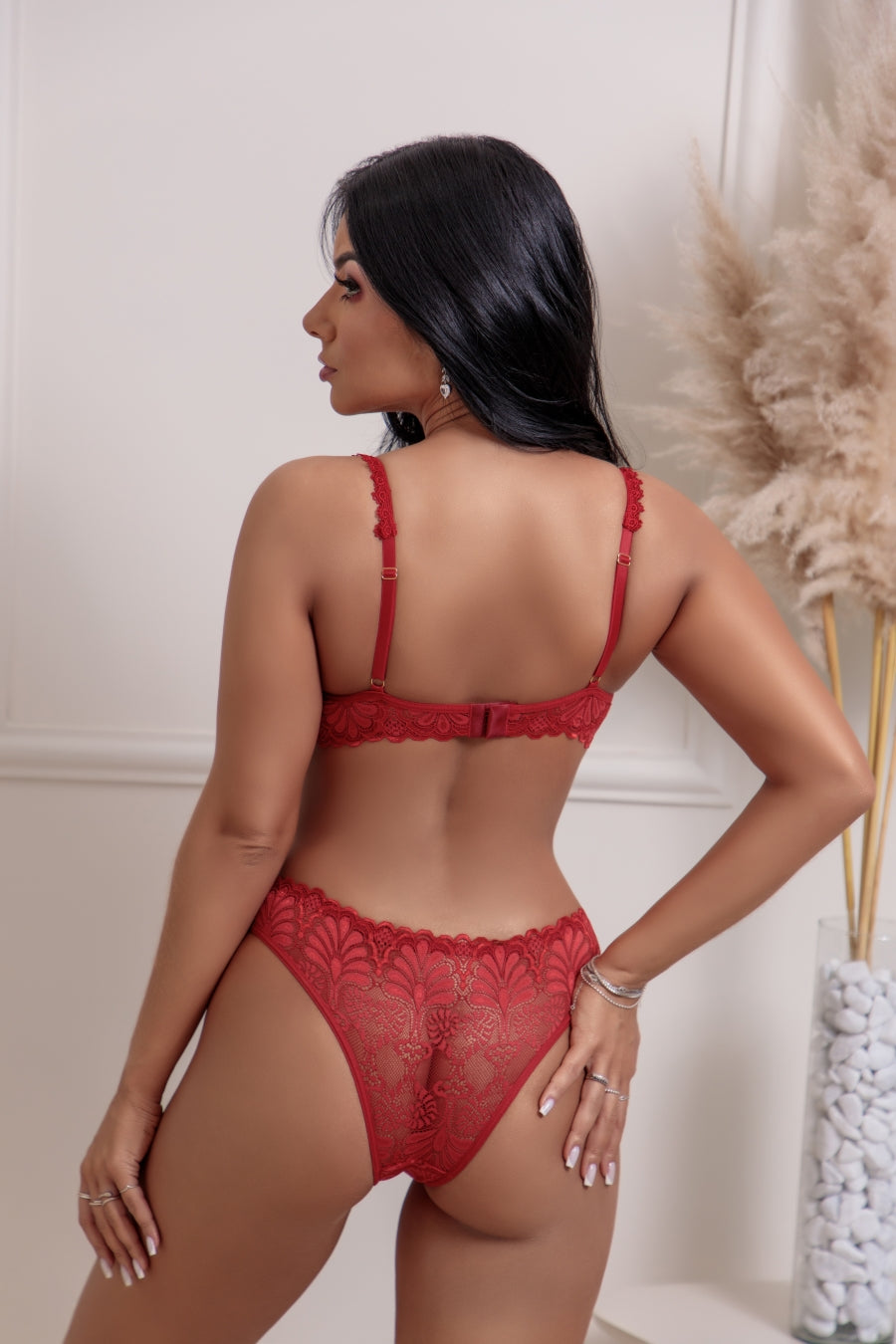 Floral Lace Sheer Persian Red Briefs