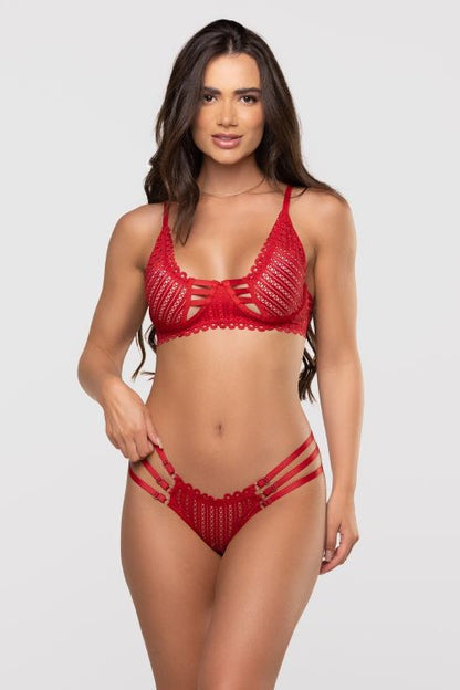 Lipstick Red Straps and Stripes Underwired Bra