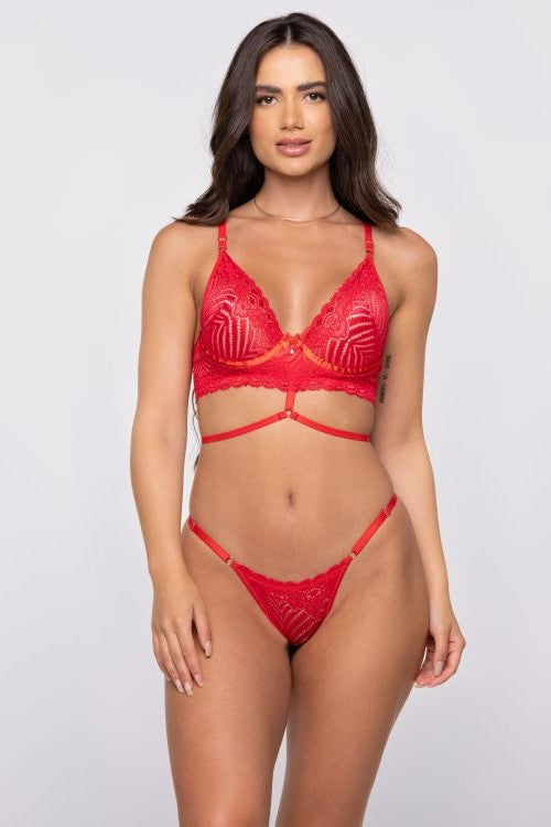 soft red lace bra with a lower strap detail