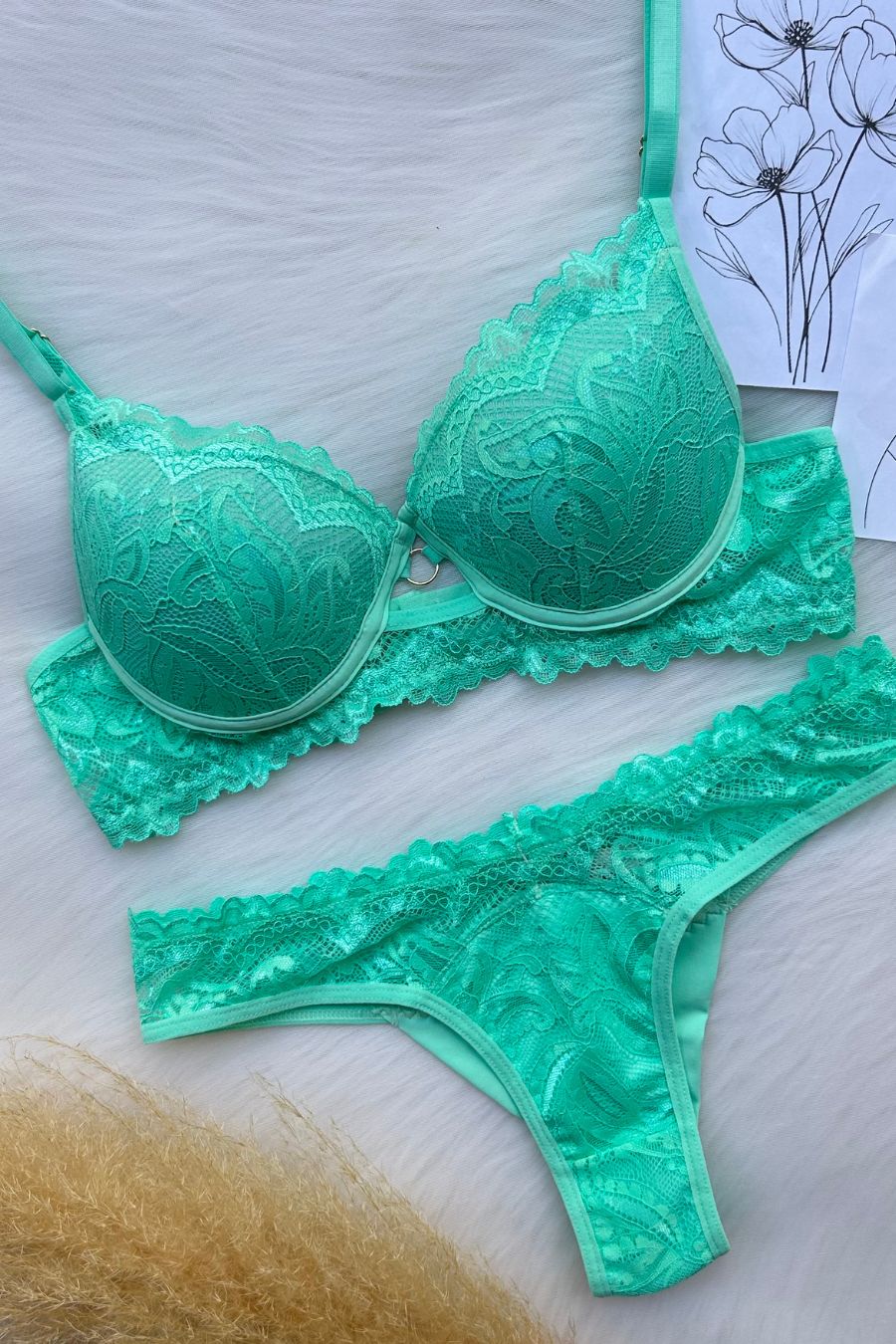 spring green lace padded bra