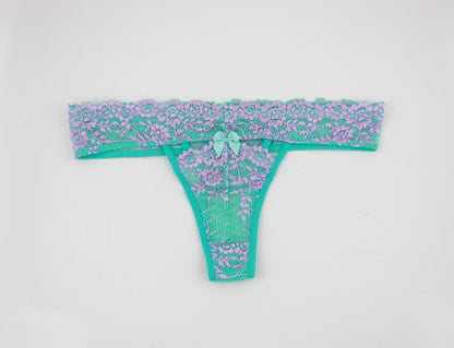 Black and Jade Lace Thongs with a cut out detailing